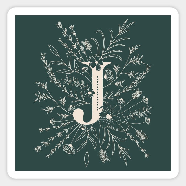 Botanical Letter J (Forest Green) Sticker by Cascade Patterns